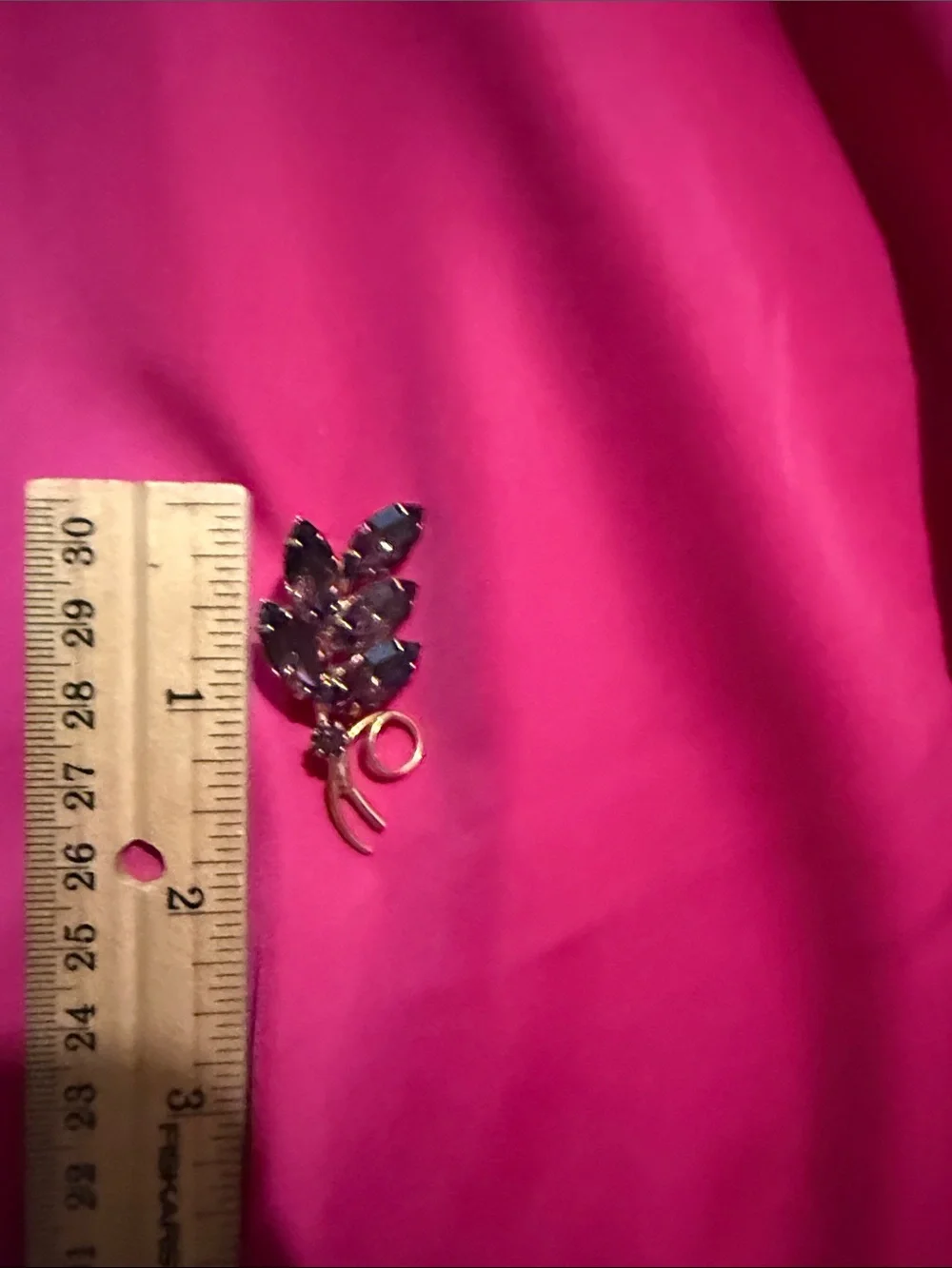 Gold-Tone Leaf Brooch with Smoky Purple Crystal Stones